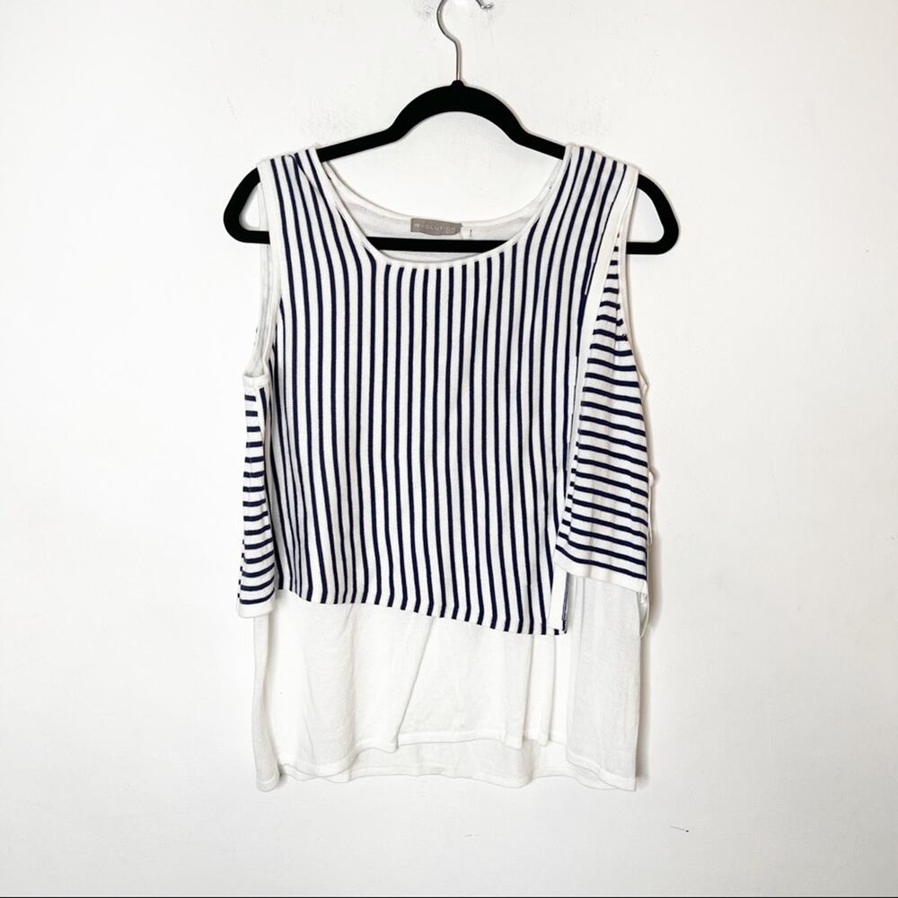 NWT Evolution by Cyrus Sleeveless Medieval/White Stripe Top SZ L